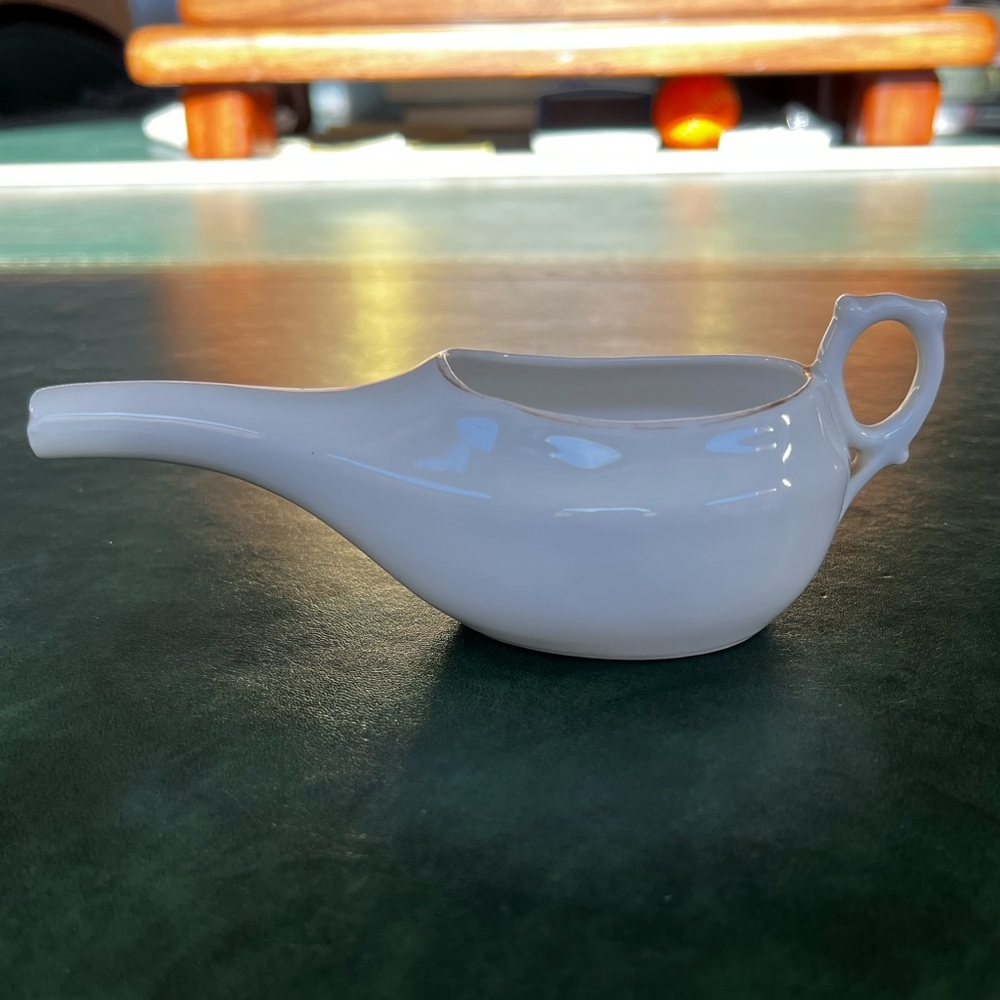 Vintage Antique Ceramic White Porcelain Invalid Feeder Cup Pap Boat